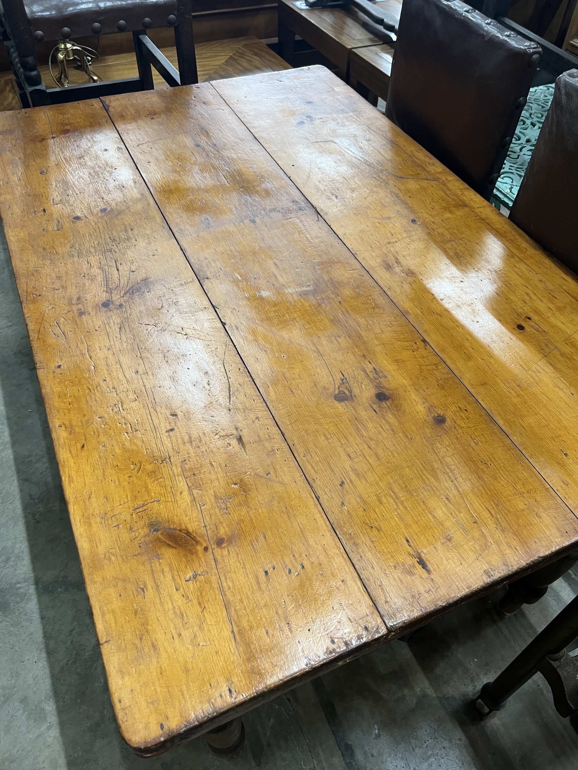 A Victorian rectangular pine farmhouse kitchen table with single drawer, width 137cm, depth 88cm, height 74cm